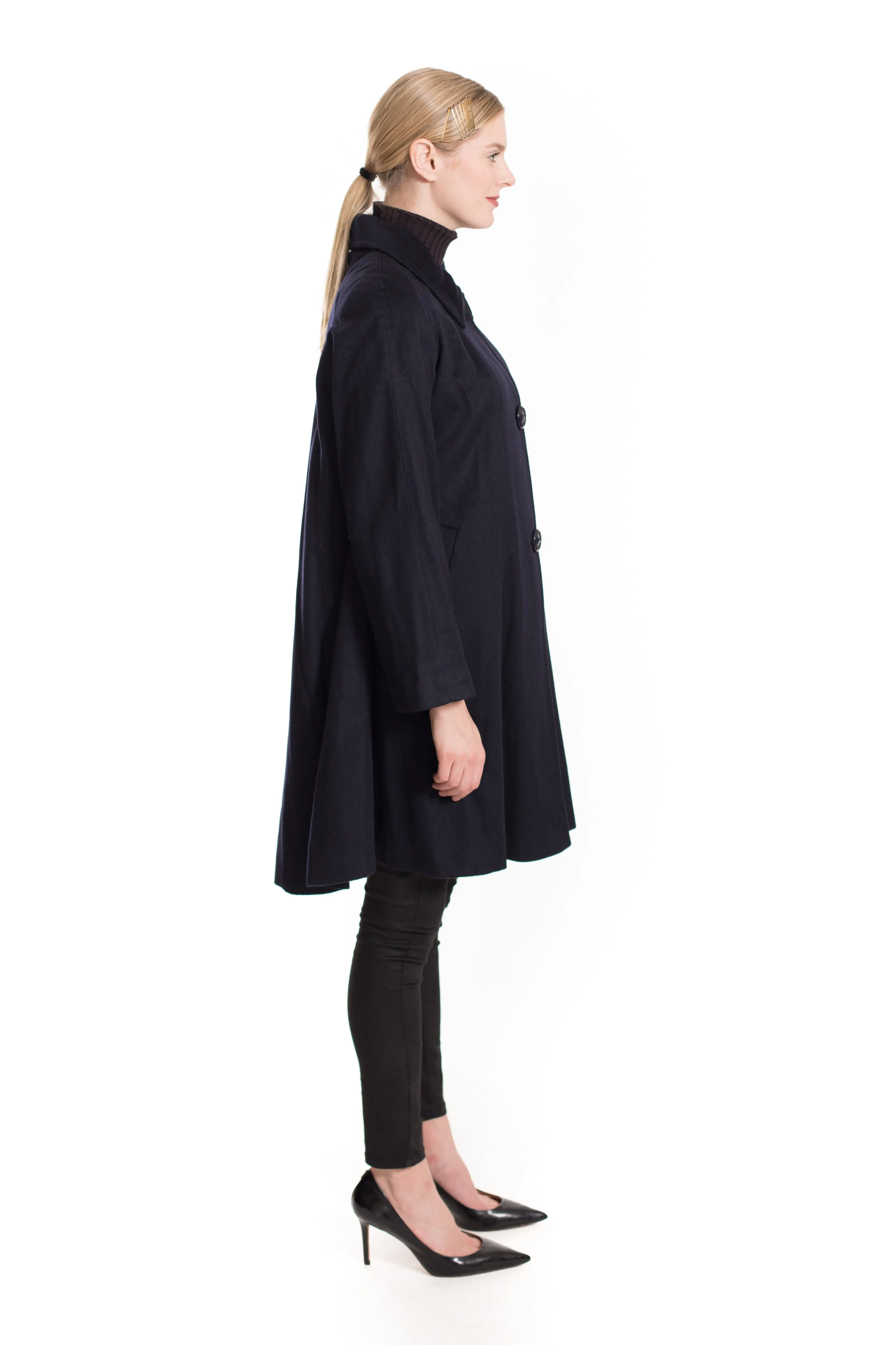 100% Cashmere Swing Coat - Navy