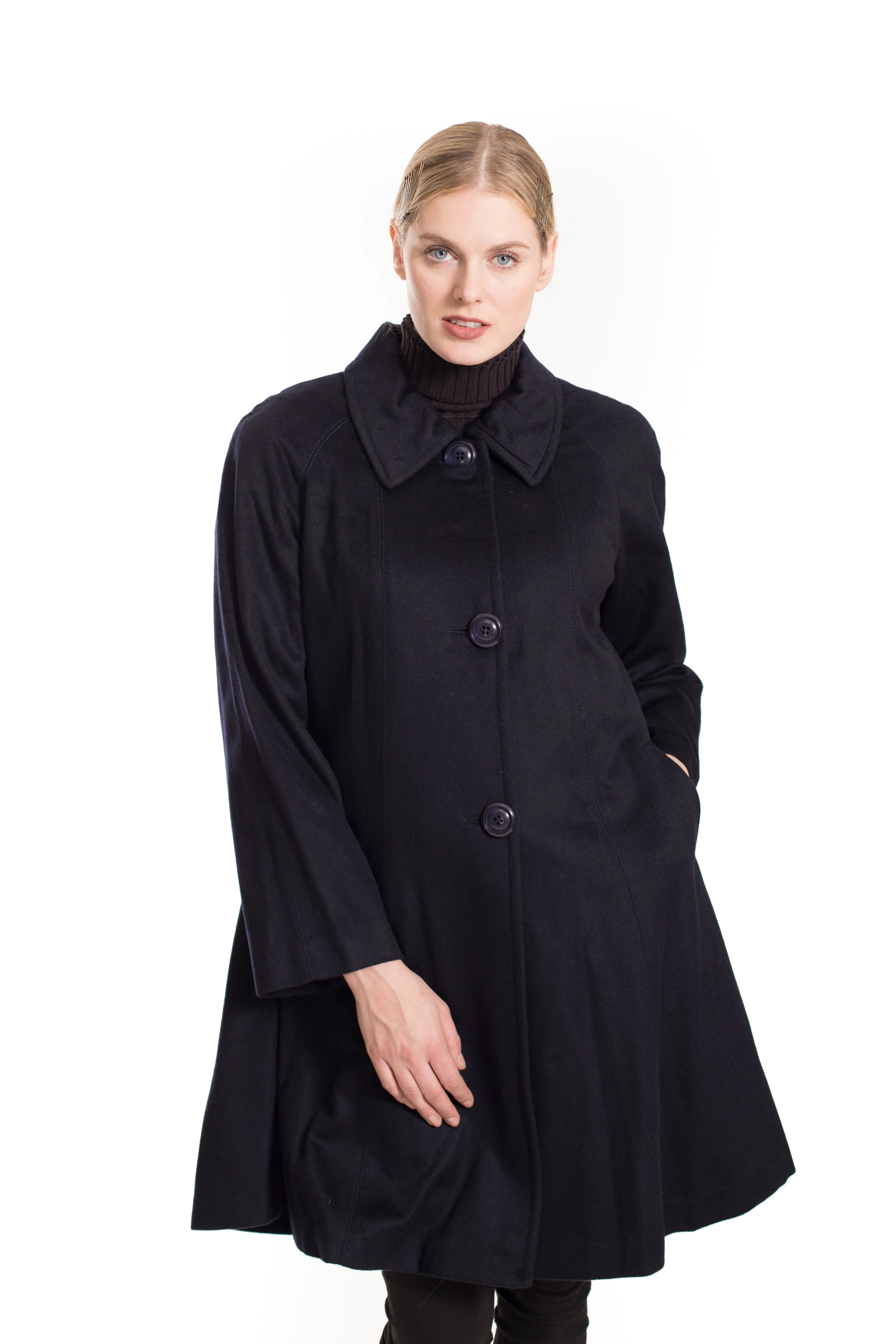 100% Cashmere Swing Coat - Navy