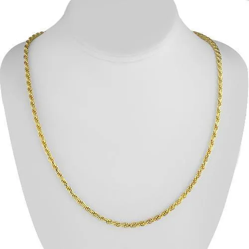 10k Yellow Gold Hollow Mens Rope Chain 3 mm