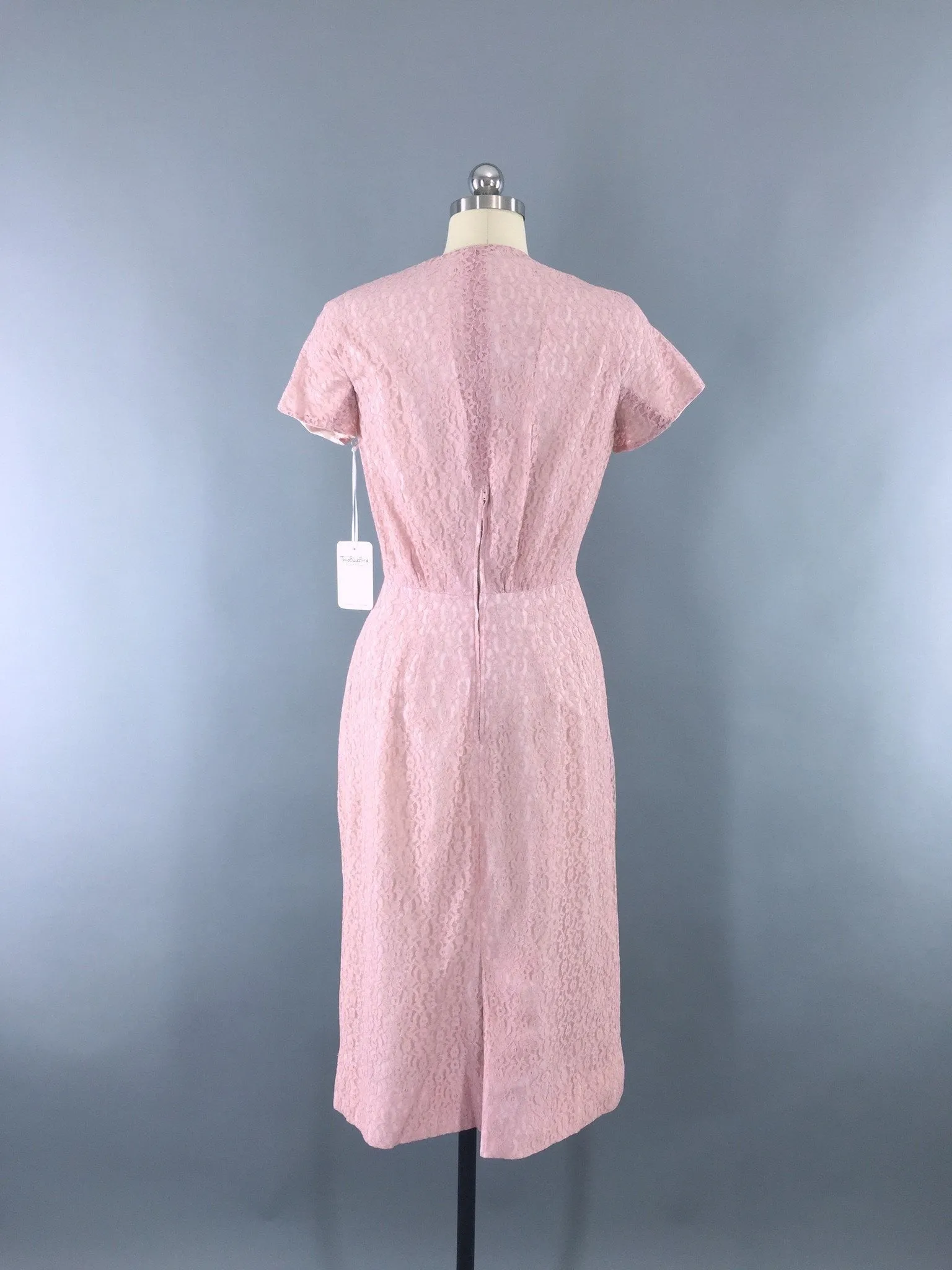 1950s Vintage Pink Lace Cocktail Dress