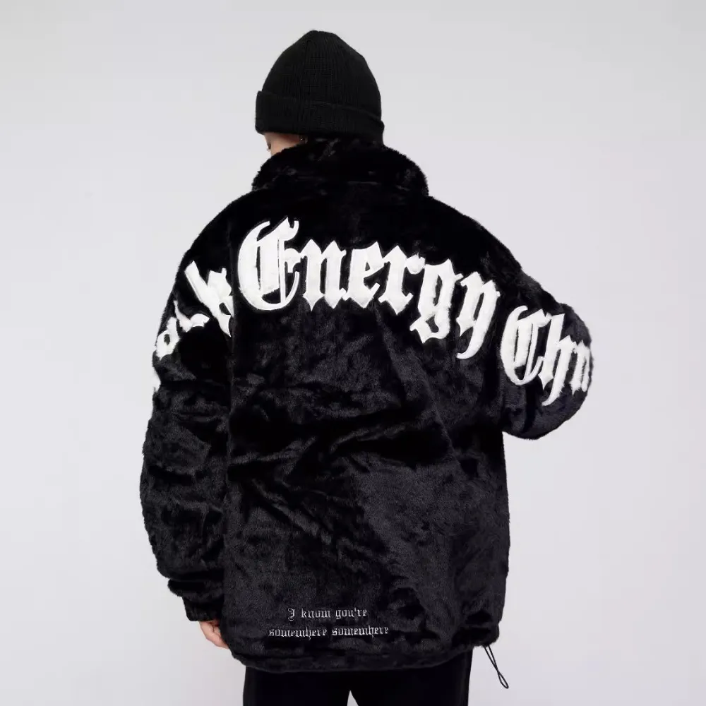 3D Letter Embroidered Flannel Coat