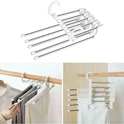 5 in 1 Multi Layer Steel Foldable Hangers Multi Purpose Wardrobe Clothes Hanger for Trousers Pants Jeans