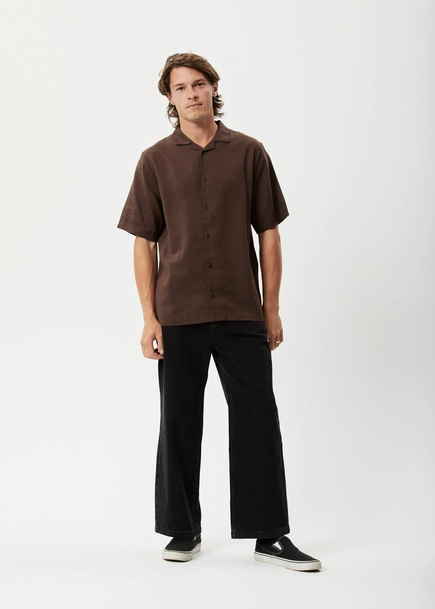 AFENDS Mens Daily - Cuban Shorts Sleeve Shirt - Earth