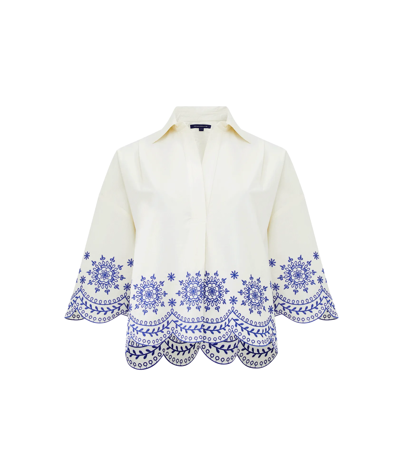 Alissa Cotton Embroidered Popover Shirt - White