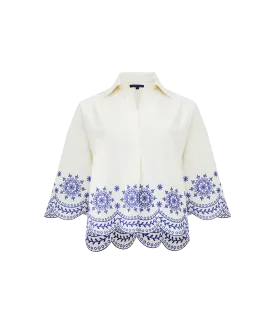 Alissa Cotton Embroidered Popover Shirt - White