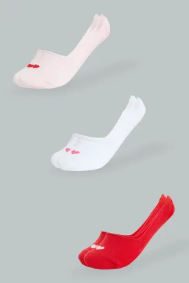 Assorted Invisible Socks With Heart Print Set (Pack of 3)