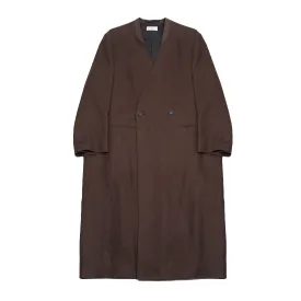 Aton Hemp Suede Tuxedo Collar Long Coat in Brown