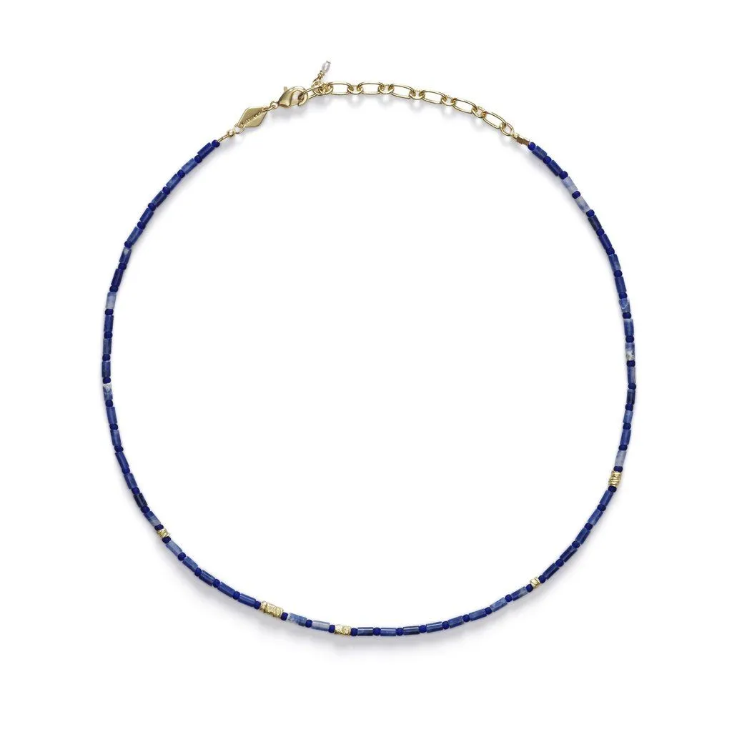 Azzurro Gold Plated Necklace w. Blue Beads