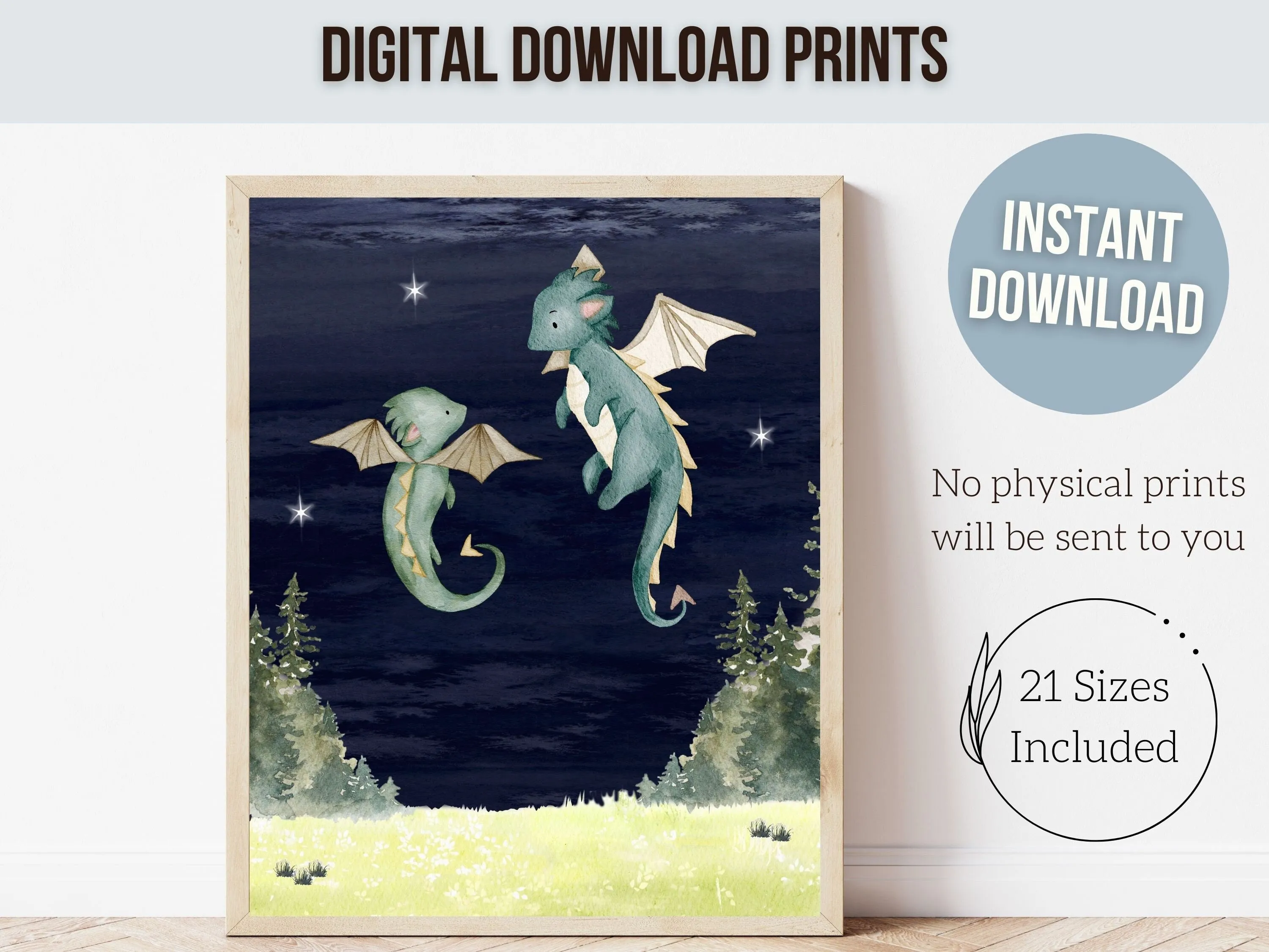 Baby Dragon Night Nursery Prints