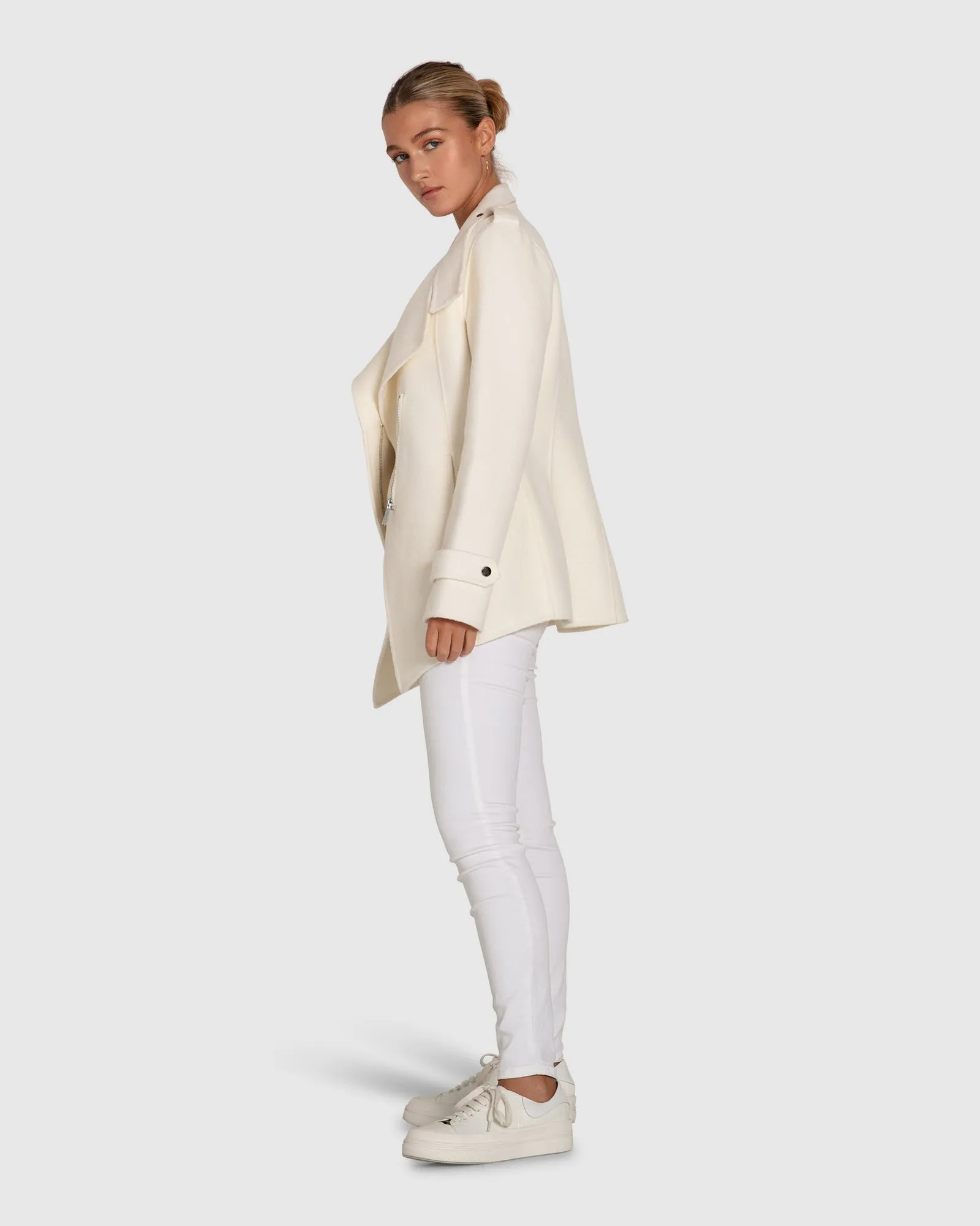 Bad Girl Wool Blend Moto Coat - Cream