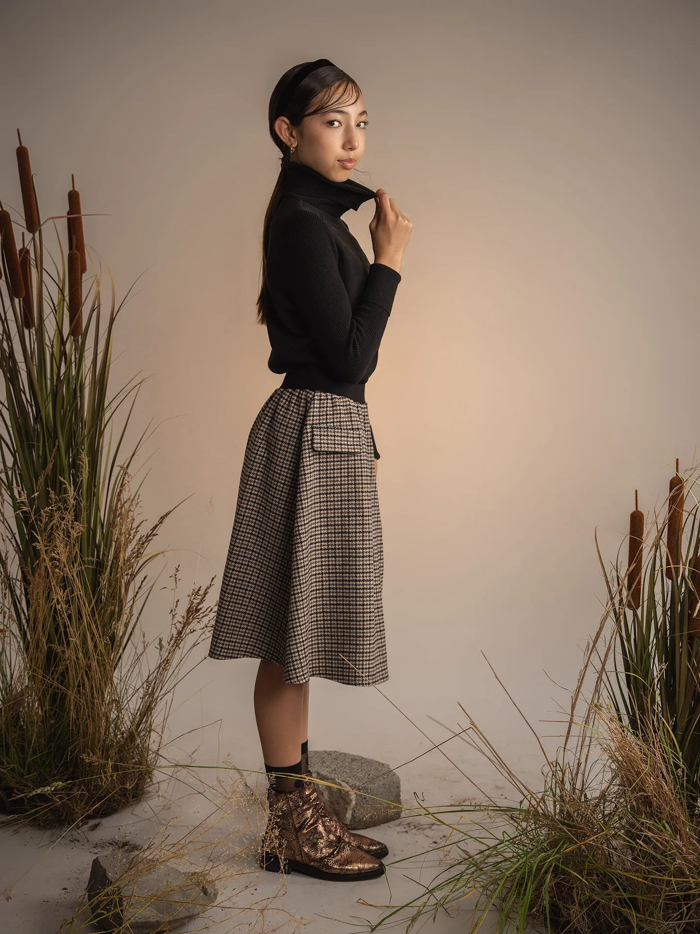 BAMBOO PLAID HERRINGBONE SKIRT [Final Sale]