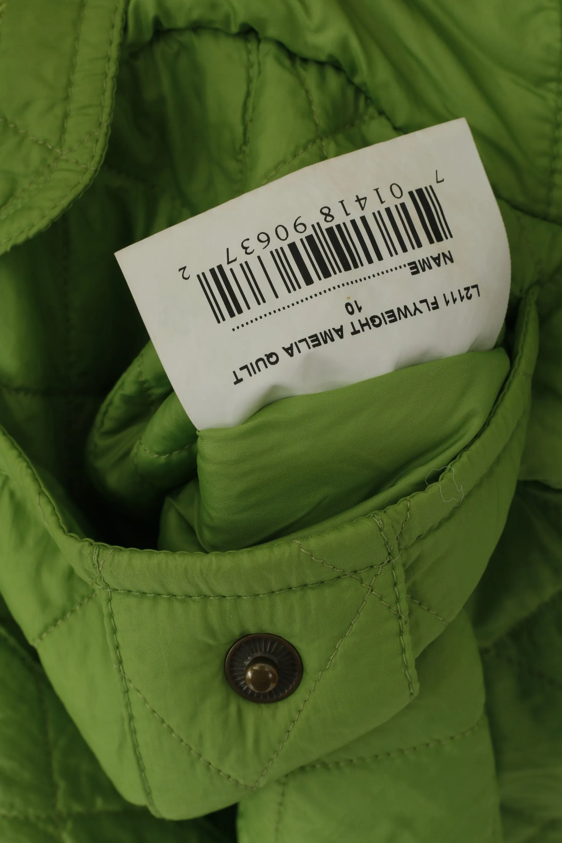 Barbour Women 36 10 S Jacket Green Quilted Amelia Quilt Nylon Zip Up Top