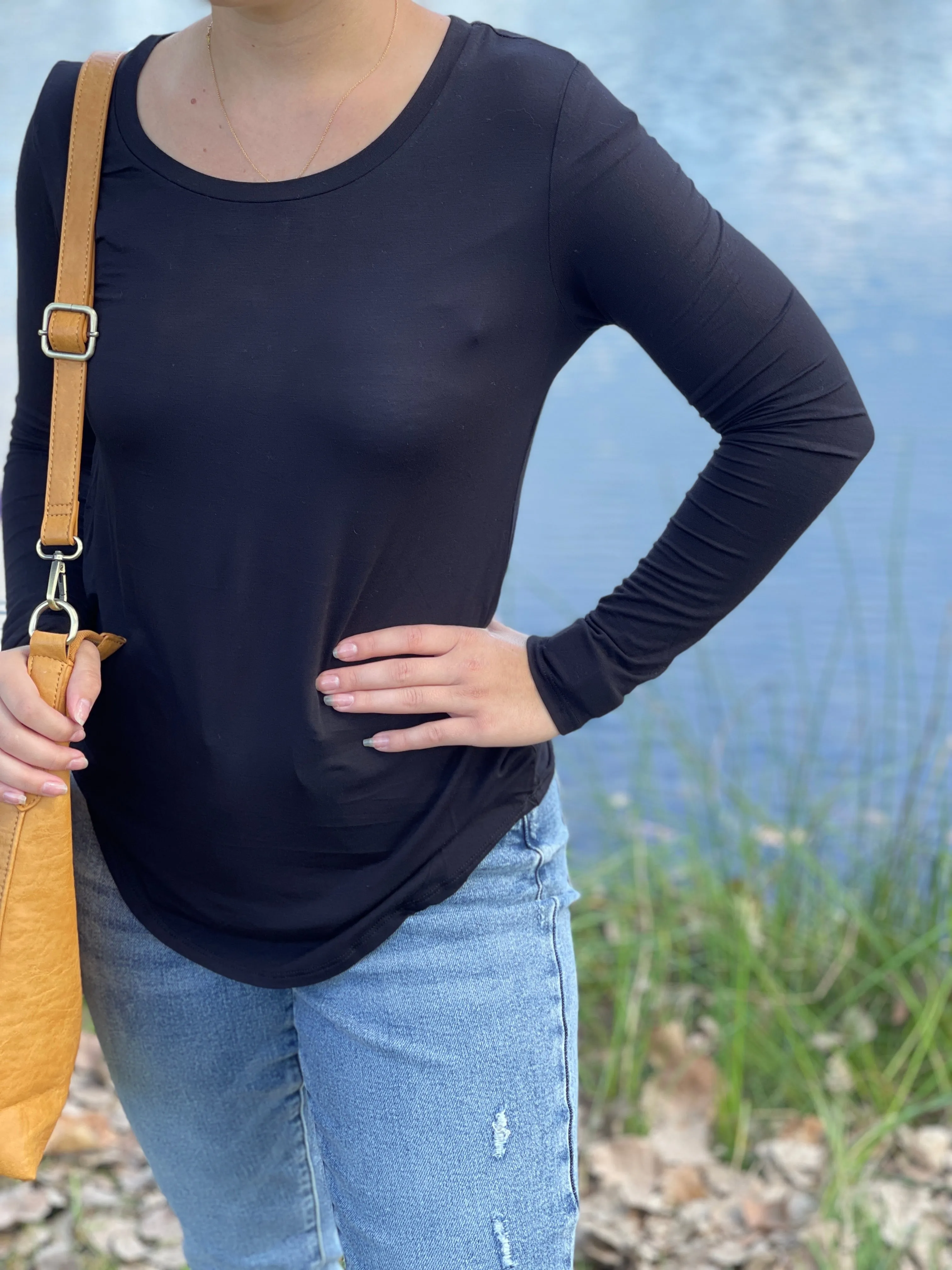 BLACK LONG SLEEVE JERSEY KNIT TOP