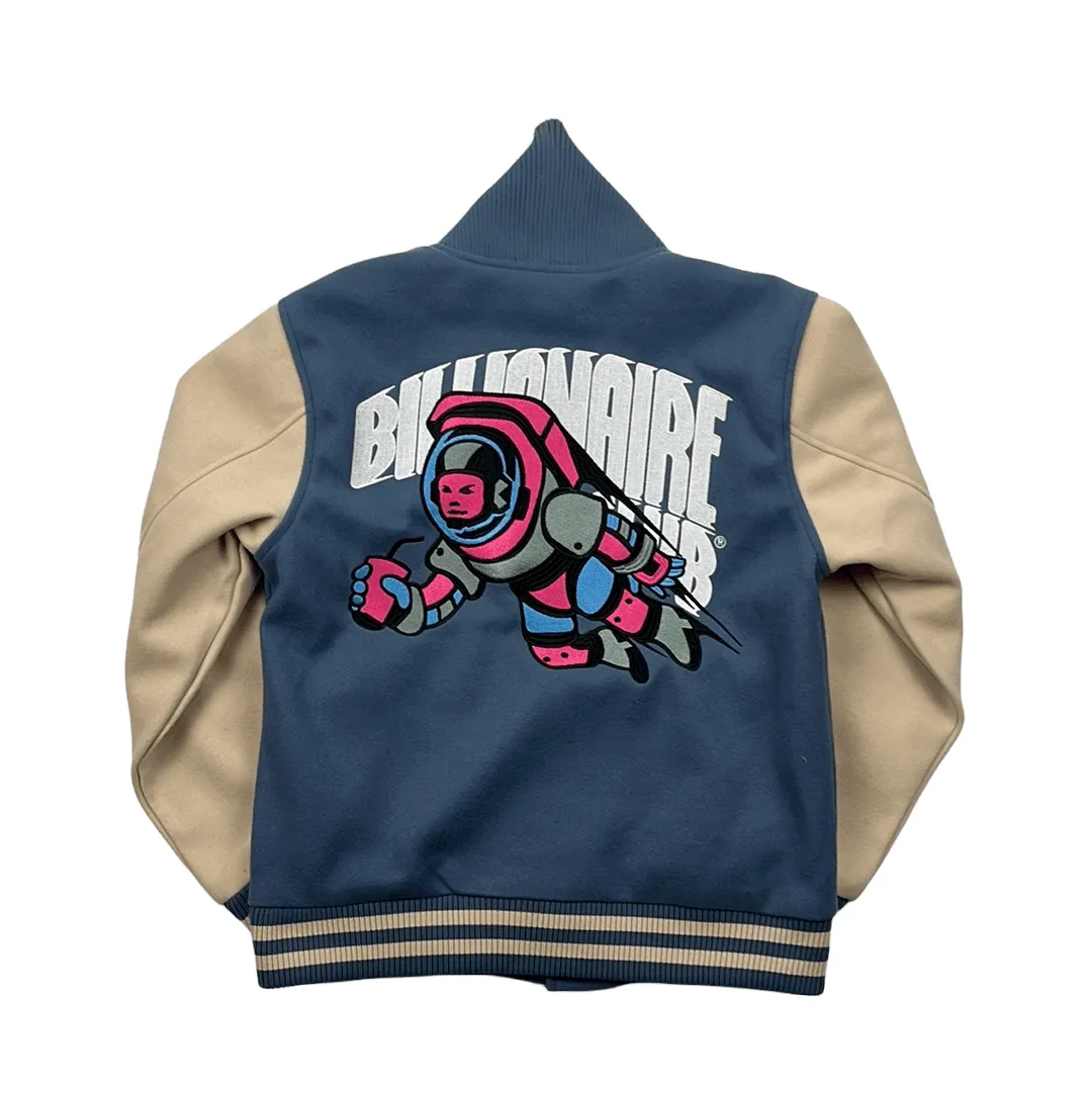 Blue   Cream Billionaire Boys Club (BBC) Varsity Jacket - Small