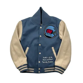 Blue   Cream Billionaire Boys Club (BBC) Varsity Jacket - Small