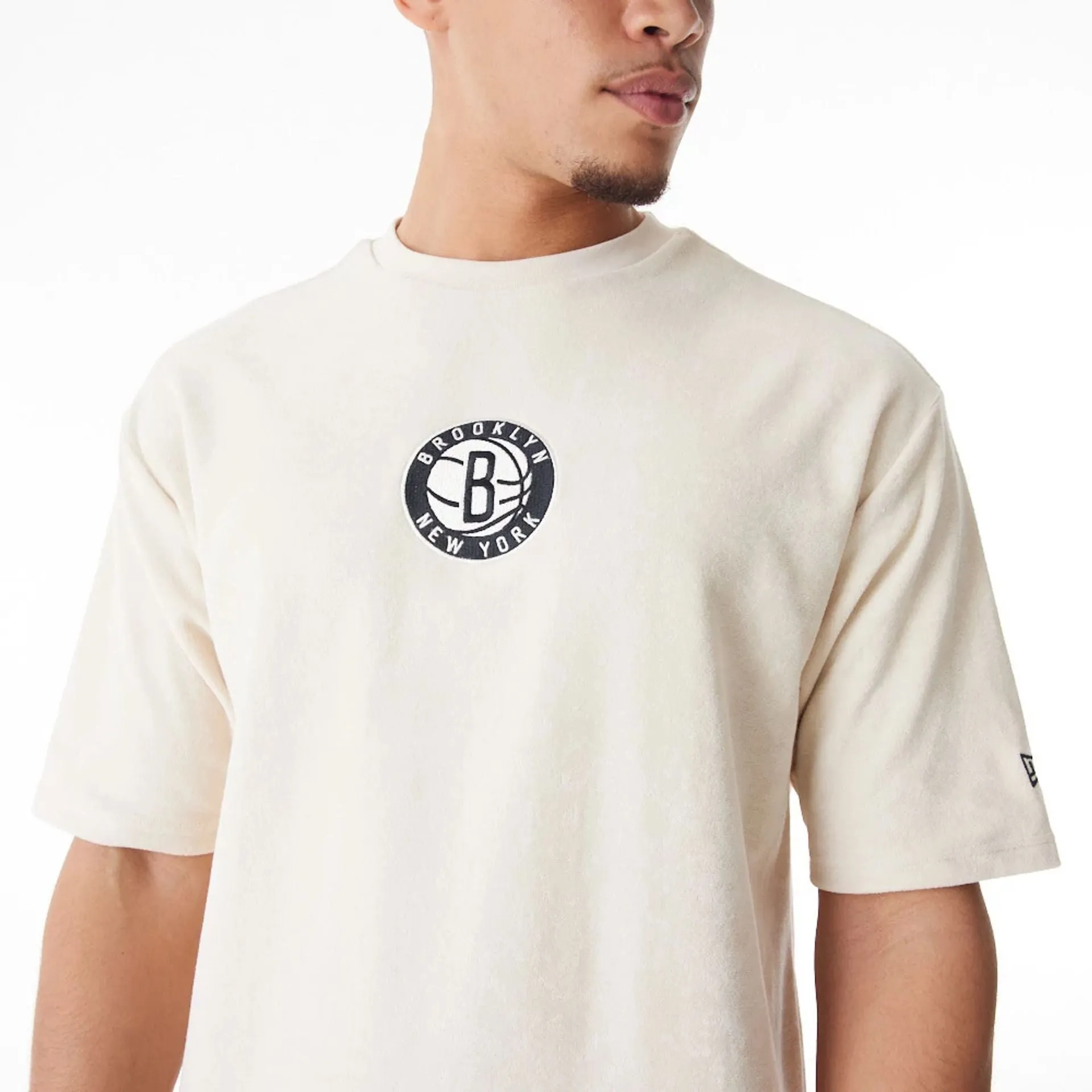 Brooklyn Nets NBA Lifestyle Velour Light Beige Oversized T-Shirt