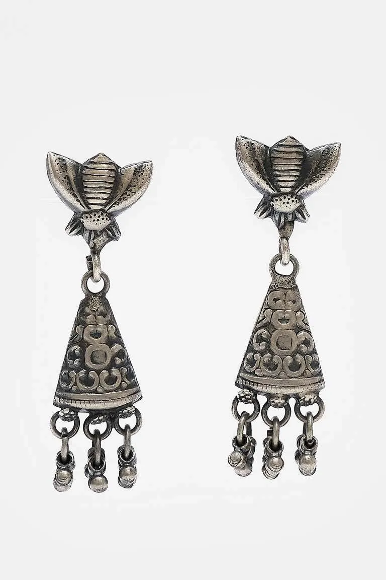 Butterfly On Cone Silver Danglers