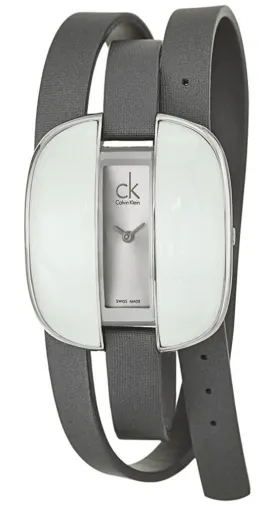 Calvin Klein Treasure Wrap Around Gray Cloth Leather Silver Dial Quartz Womens Watch K2E23620