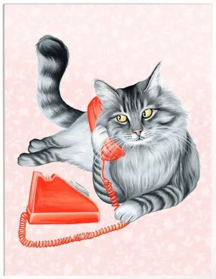 Cat On The Phone Print (8" x 10")