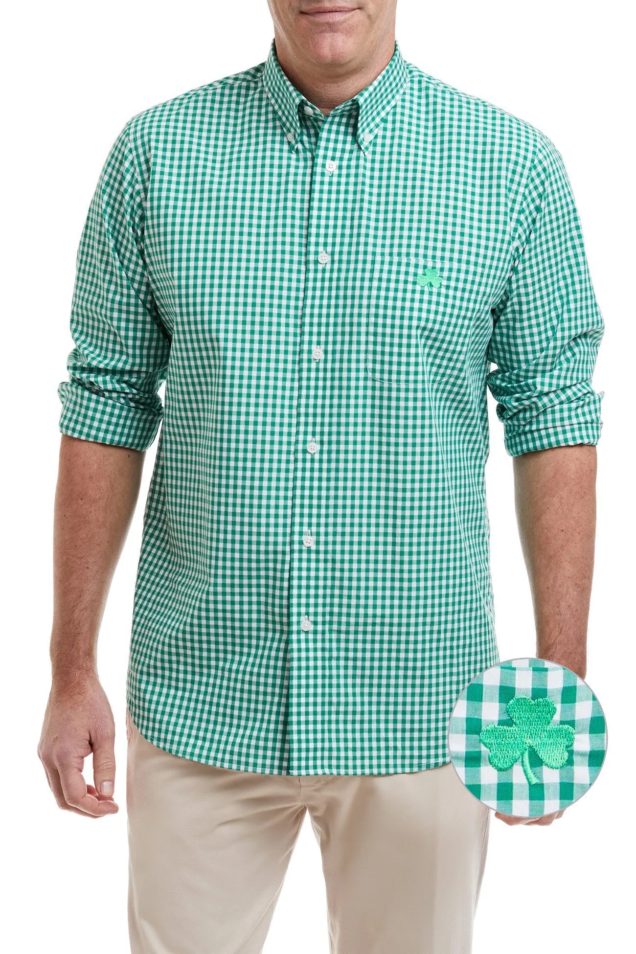 Chase Shirt Wide Gingham Green with Single Shamrock