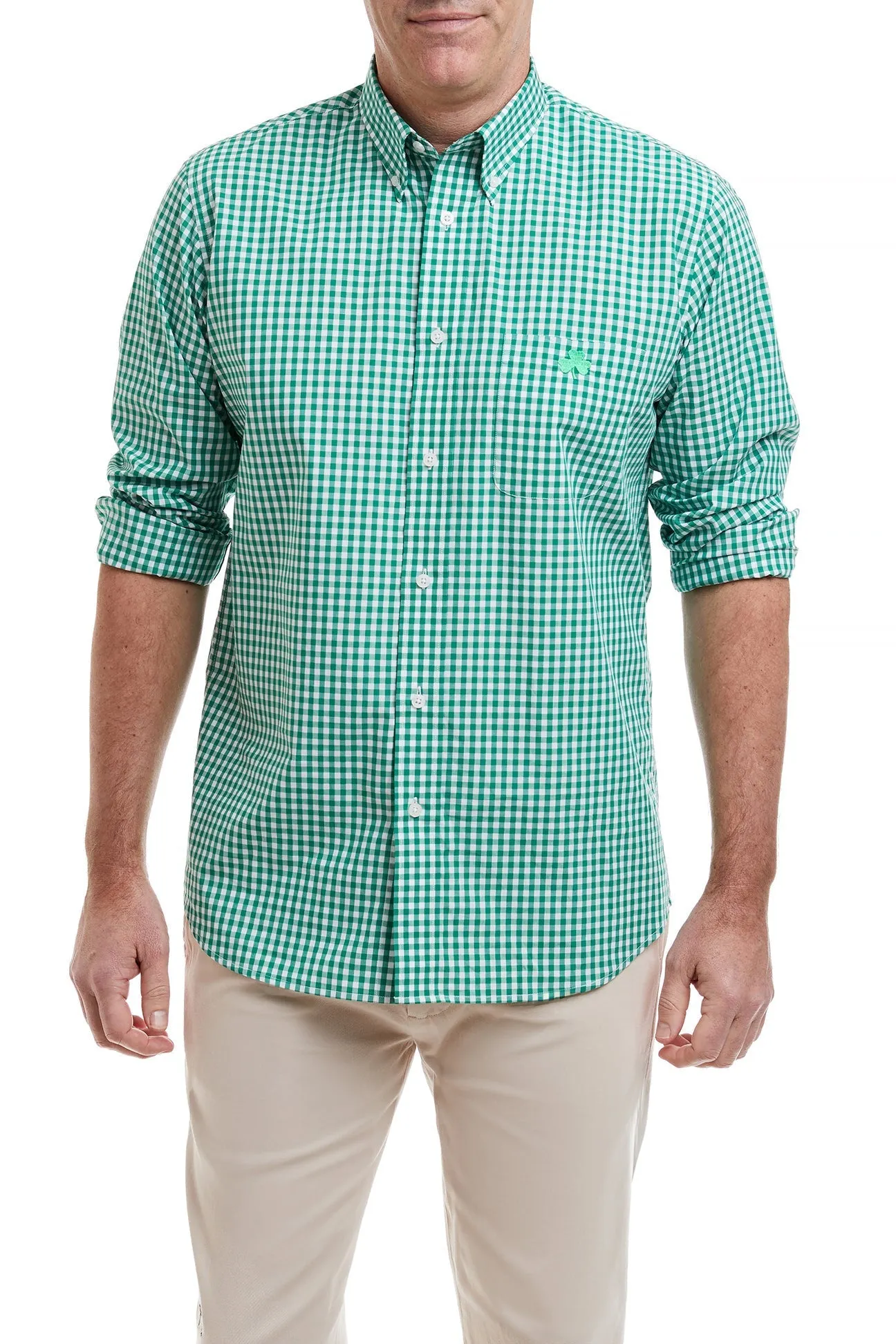 Chase Shirt Wide Gingham Green with Single Shamrock