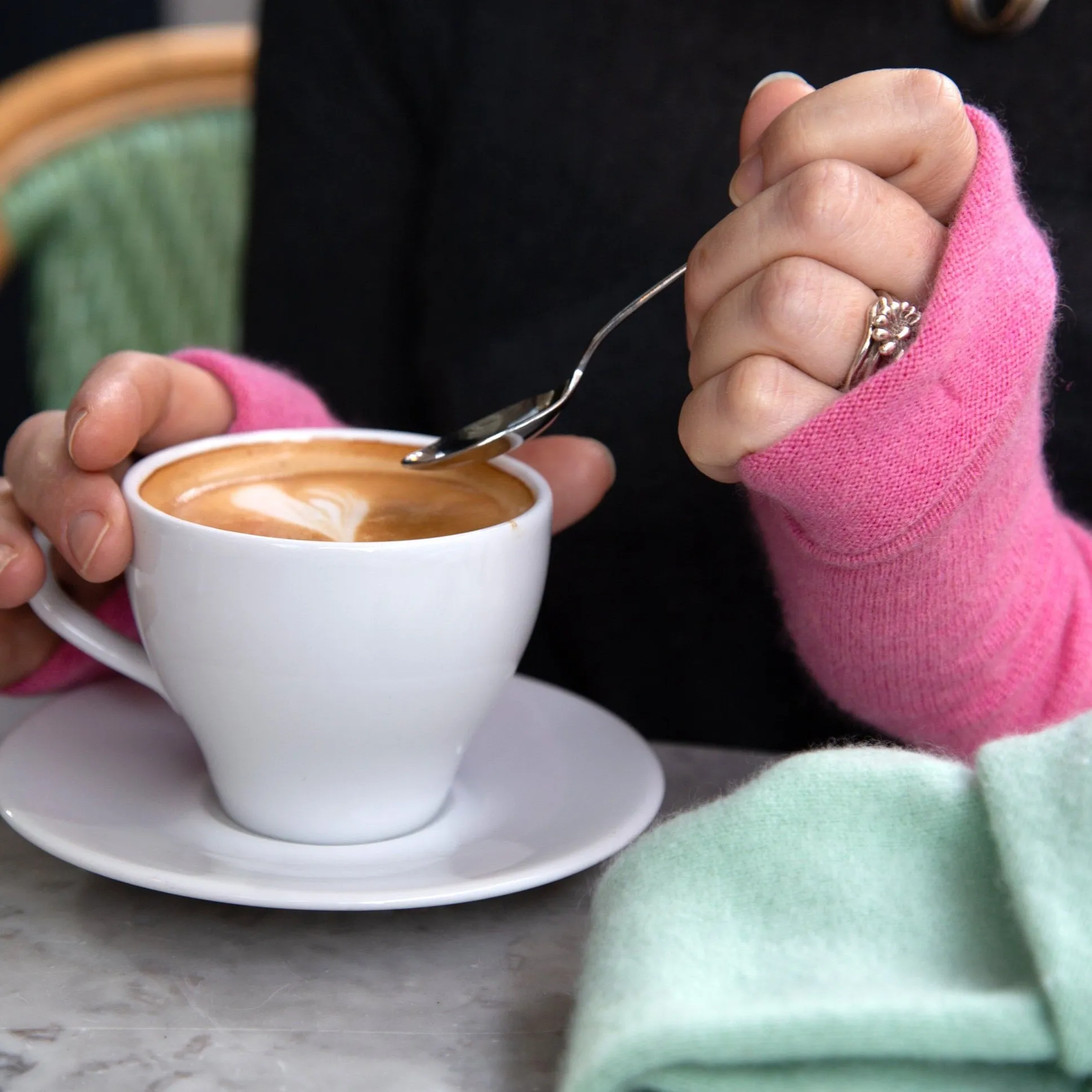 Cherry Blossom Cashmere Fingerless Gloves