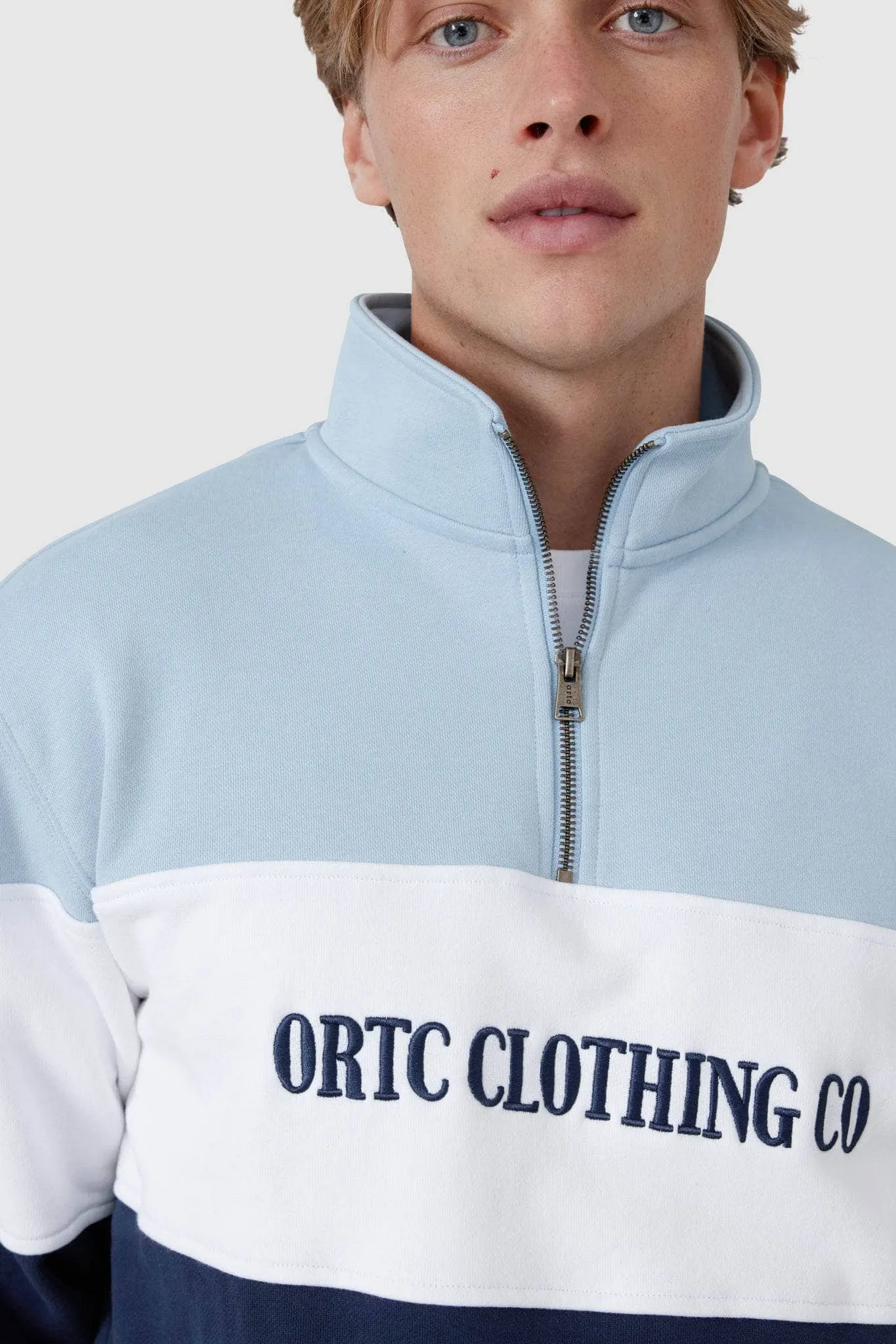 Classic Logo Quarter Zip Blue and Navy