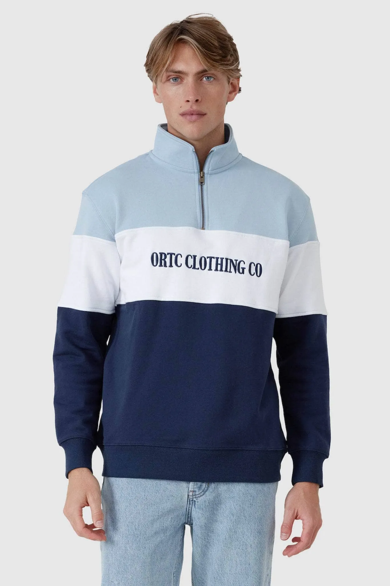 Classic Logo Quarter Zip Blue and Navy