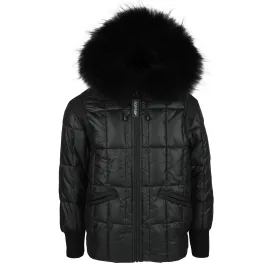 coat down quilted with fur - black