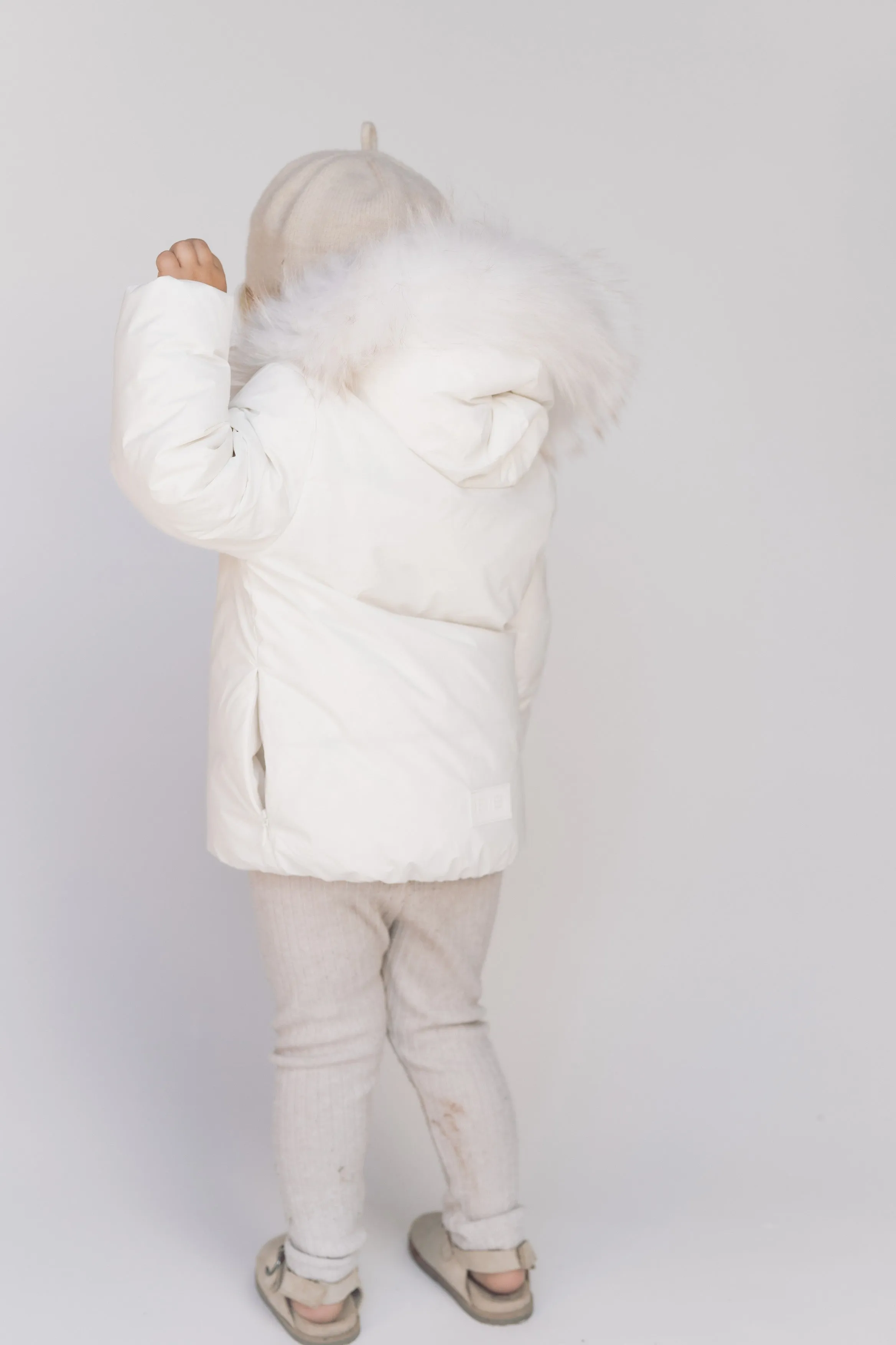 coat side invisible zipper with fur - winter white