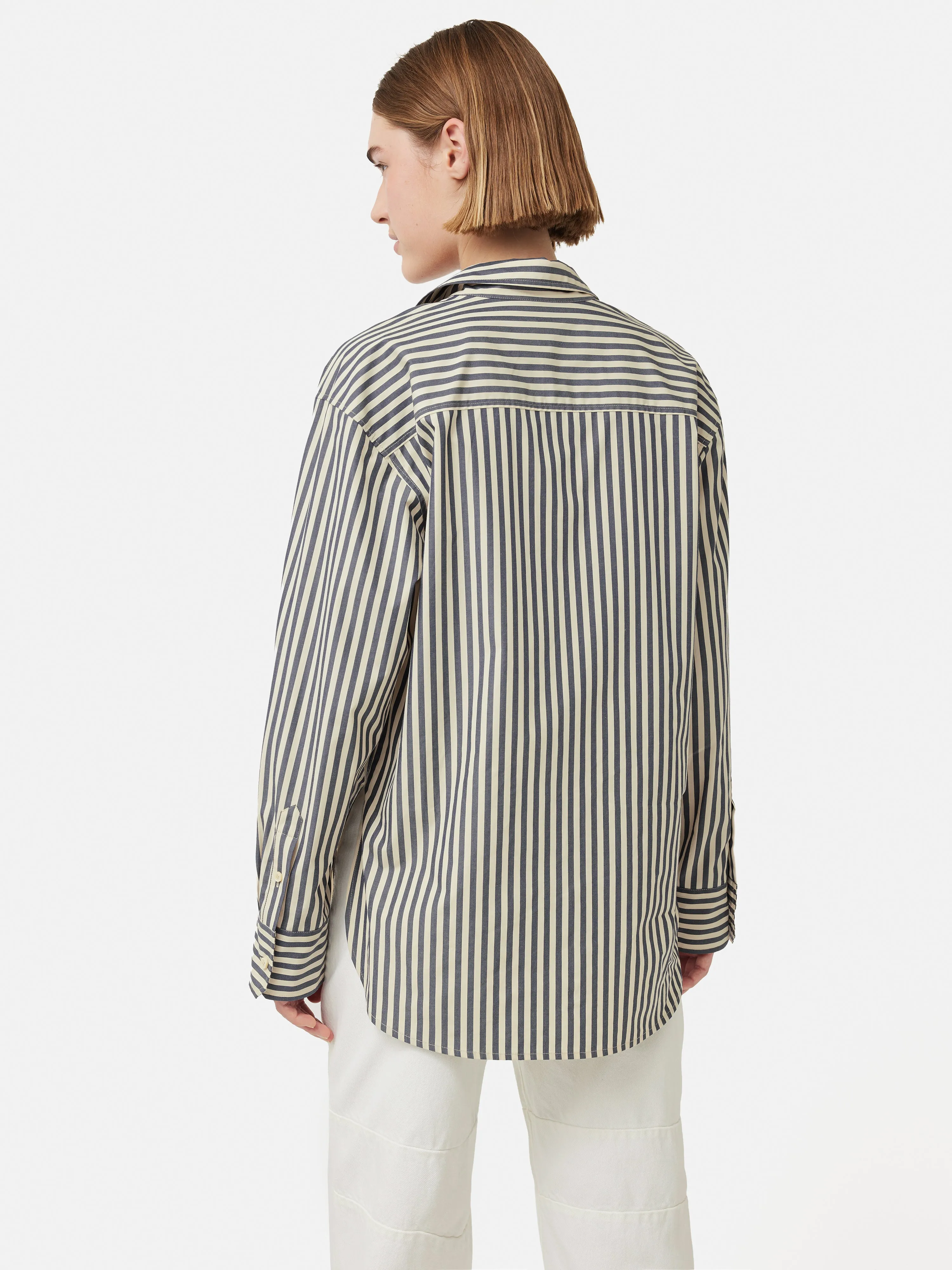 Cotton Poplin Stripe Shirt | Cream