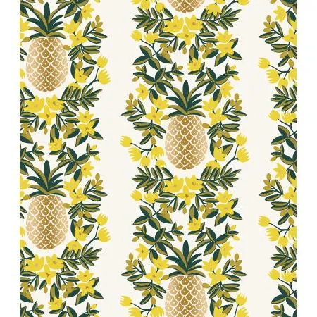 Cotton   Steel : Rifle Paper Co. Primavera - Pineapple Stripe - Cream Metallic