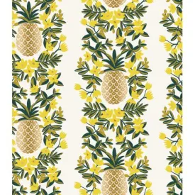 Cotton   Steel : Rifle Paper Co. Primavera - Pineapple Stripe - Cream Metallic