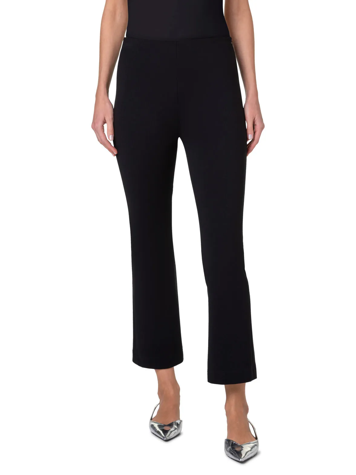 Cropped Slim Bootcut Pants with Elastic Waistband