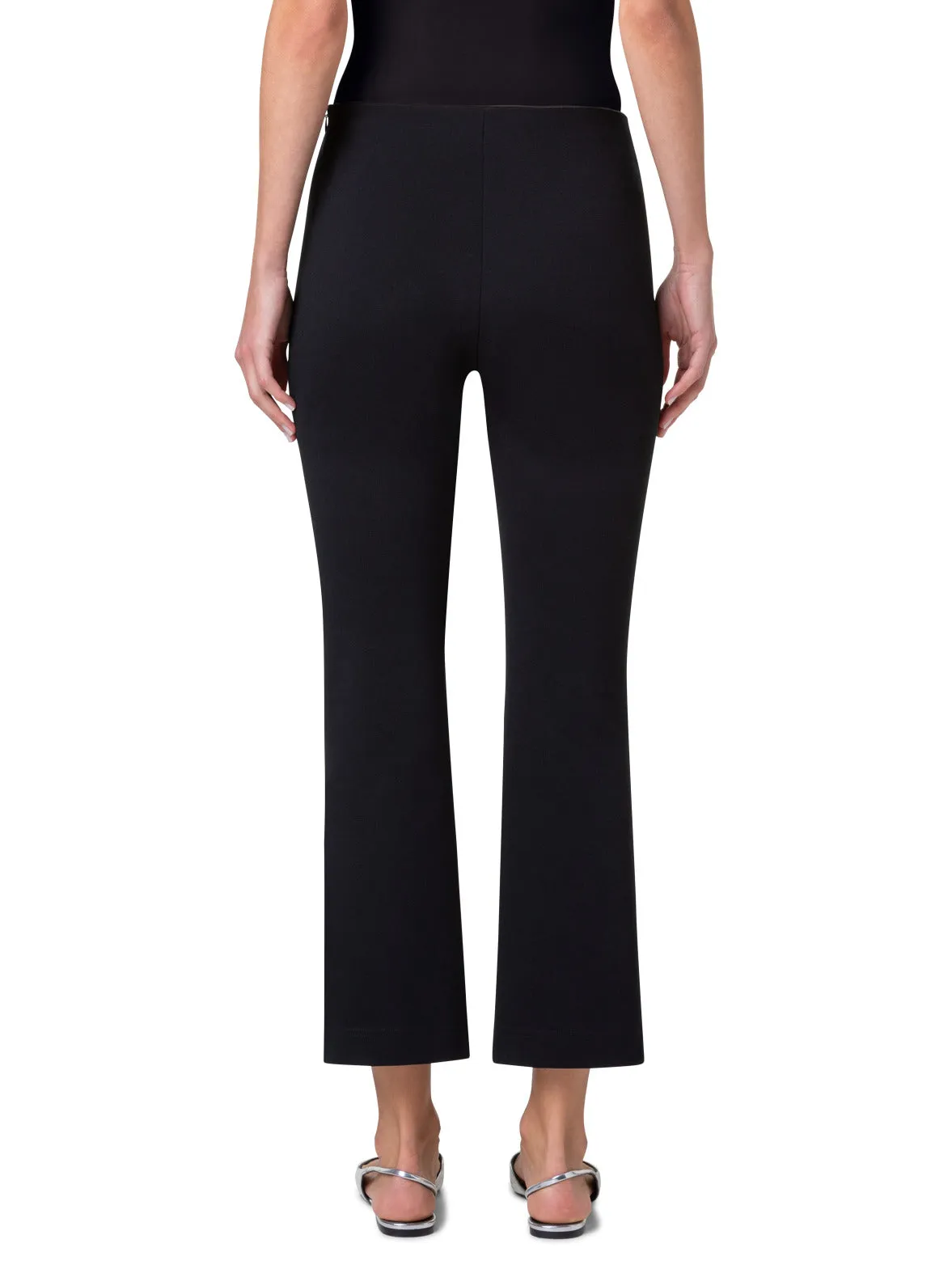 Cropped Slim Bootcut Pants with Elastic Waistband