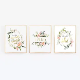 Custom Name Floral Nursery Wall Prints - I am so loved, Fearfully and Wonderfully Made