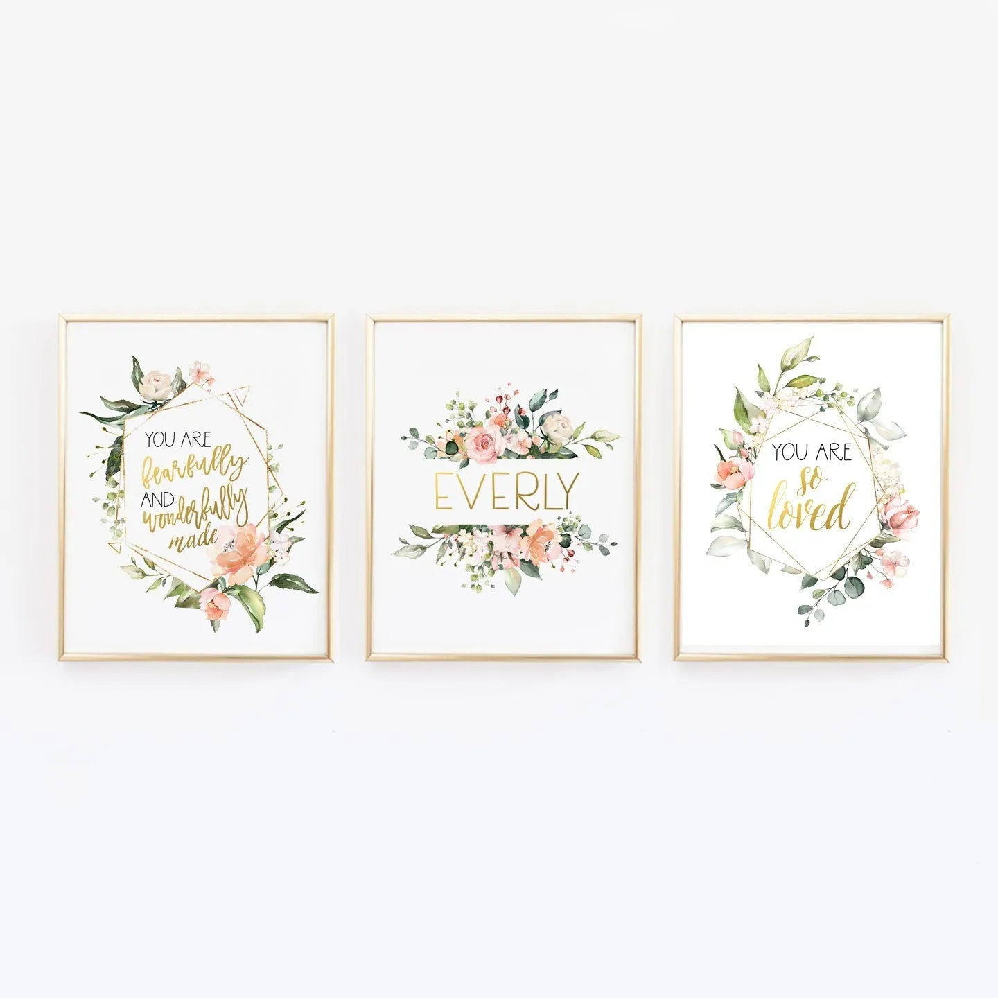 Custom Name Floral Nursery Wall Prints - I am so loved, Fearfully and Wonderfully Made