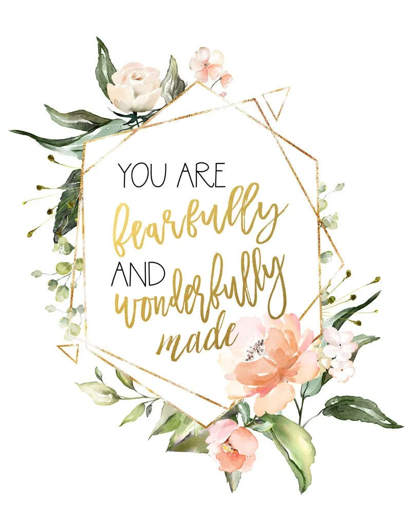 Custom Name Floral Nursery Wall Prints - I am so loved, Fearfully and Wonderfully Made