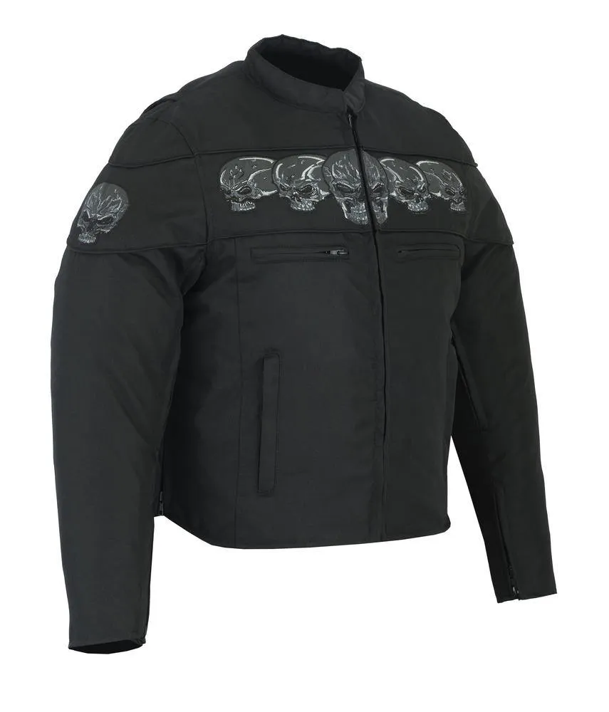 Daniel Smart Black Textile Scooter Jacket w/ Reflective Skulls