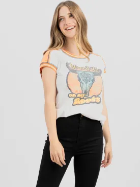 Delila Women's Mineral Wash Cow Skull Graphic Short Sleeve Tee