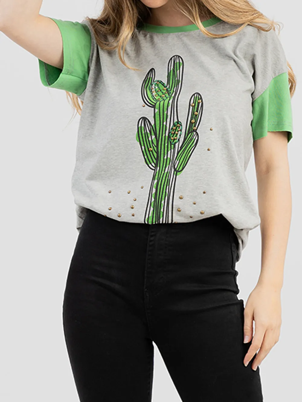 Delila Women's Mineral Wash Saguaro Graphic Short Sleeve Tee