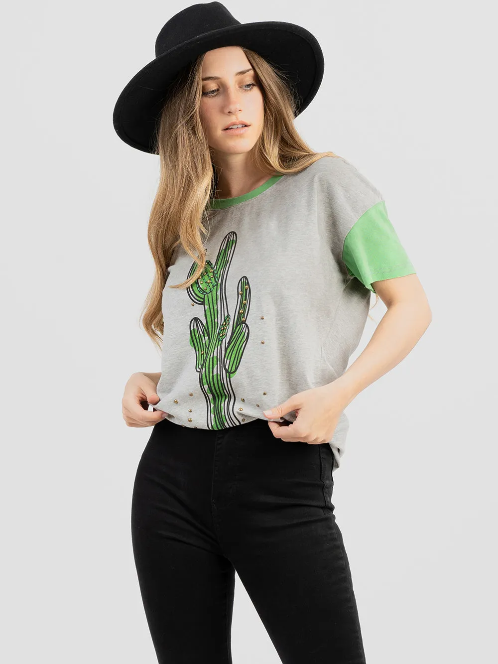 Delila Women's Mineral Wash Saguaro Graphic Short Sleeve Tee