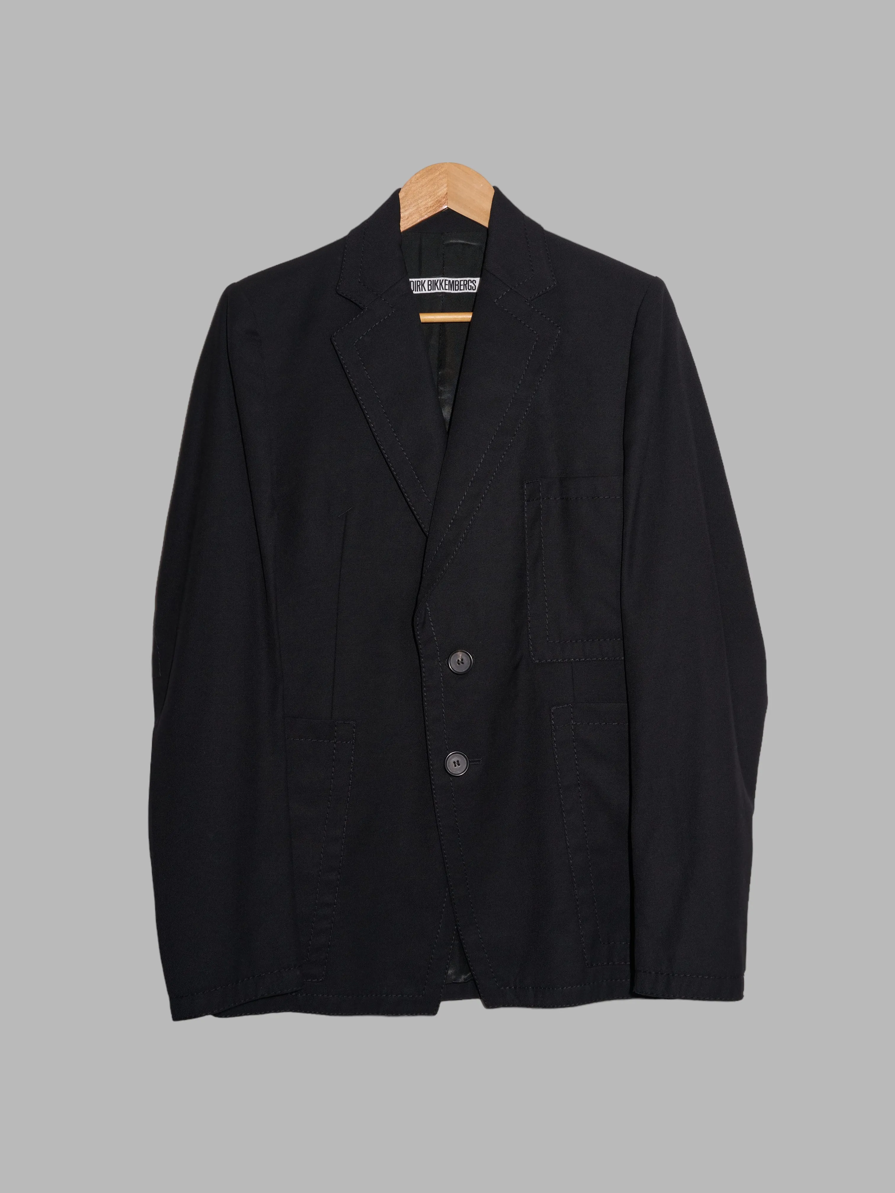 Dirk Bikkembergs 1990s 2000s black wool topstitched two button blazer - size 46