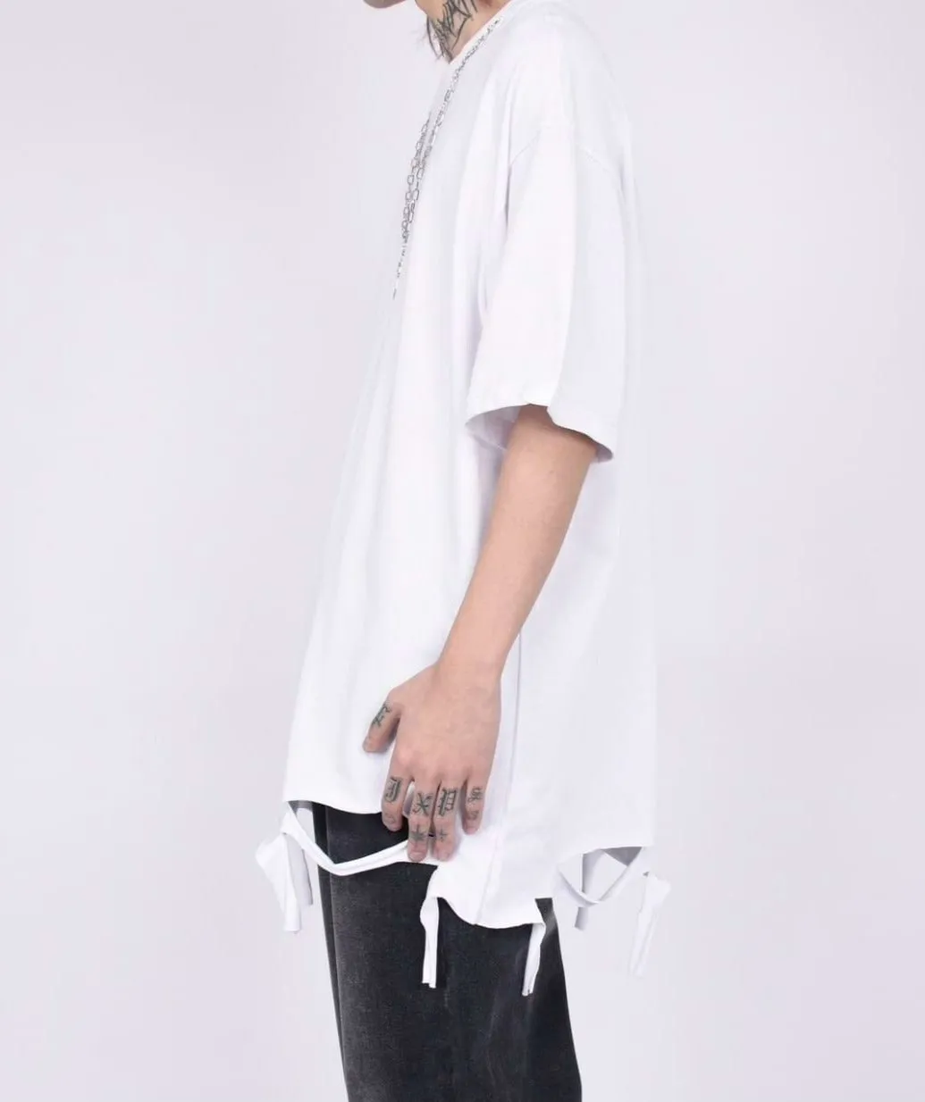 Distressed T-Shirt with Chain Accessory