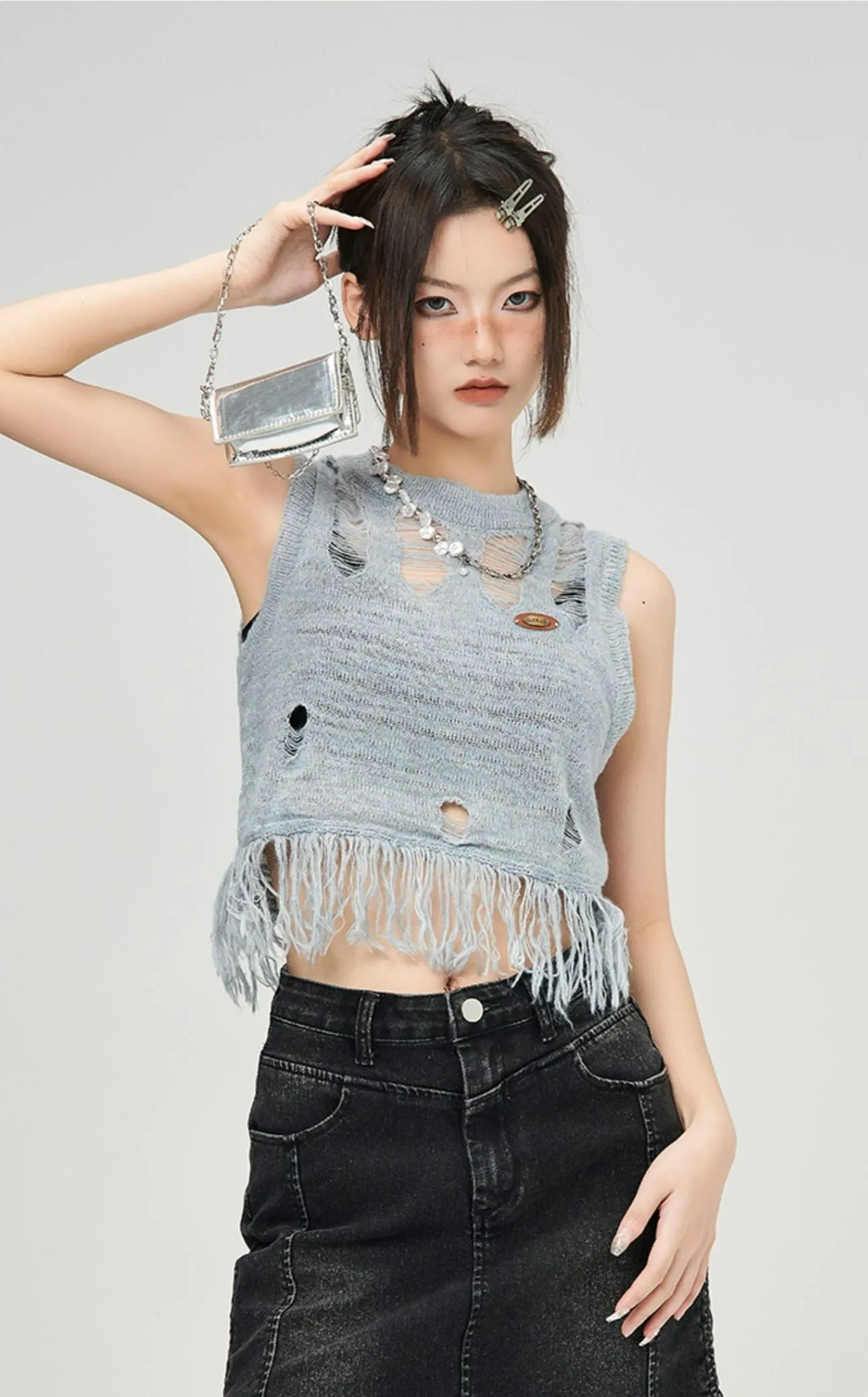 Distressed Tassel Hem Cropped Top