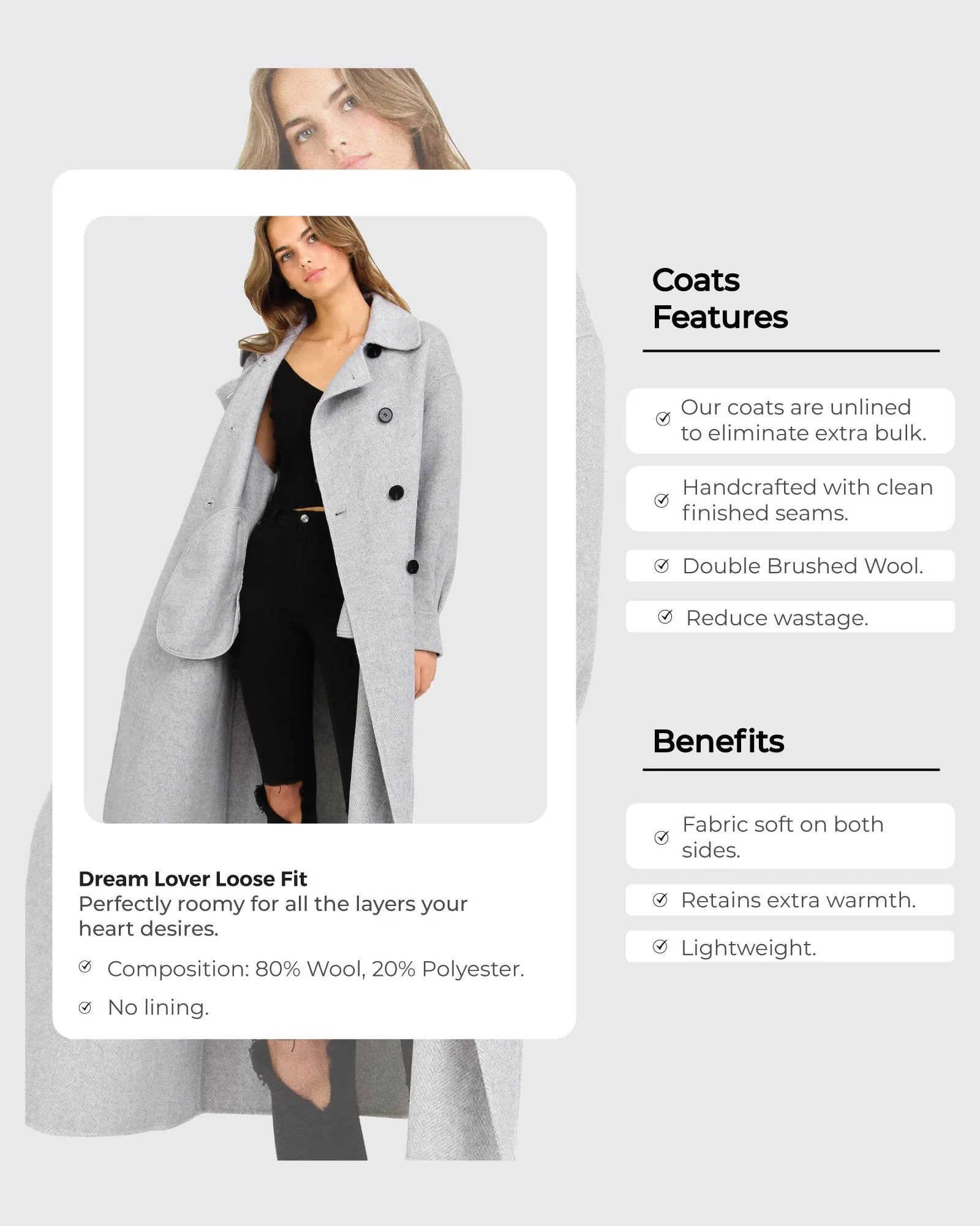 Dream Lover Loose Fit Wool Blend Coat - Grey