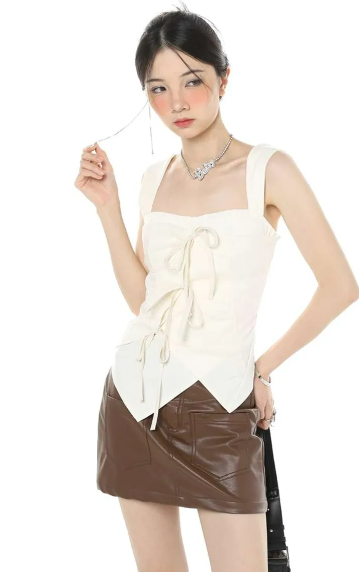 Flat Strap Asymmetric Hem Top with Bow-ties