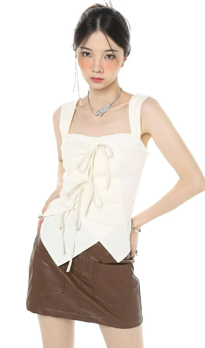 Flat Strap Asymmetric Hem Top with Bow-ties