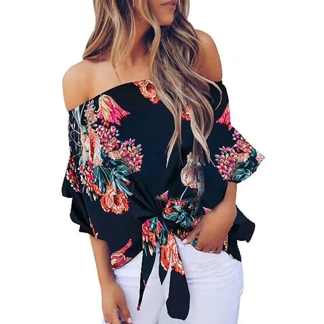 Floral Printing Off Shoulder Top