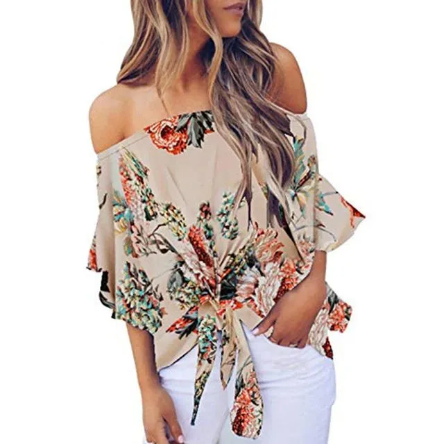 Floral Printing Off Shoulder Top